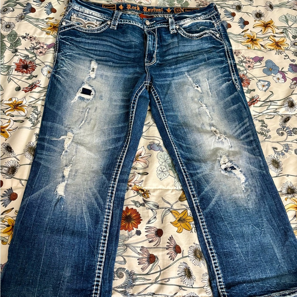 Rock Revival Blue Distressed Ankle Jeans